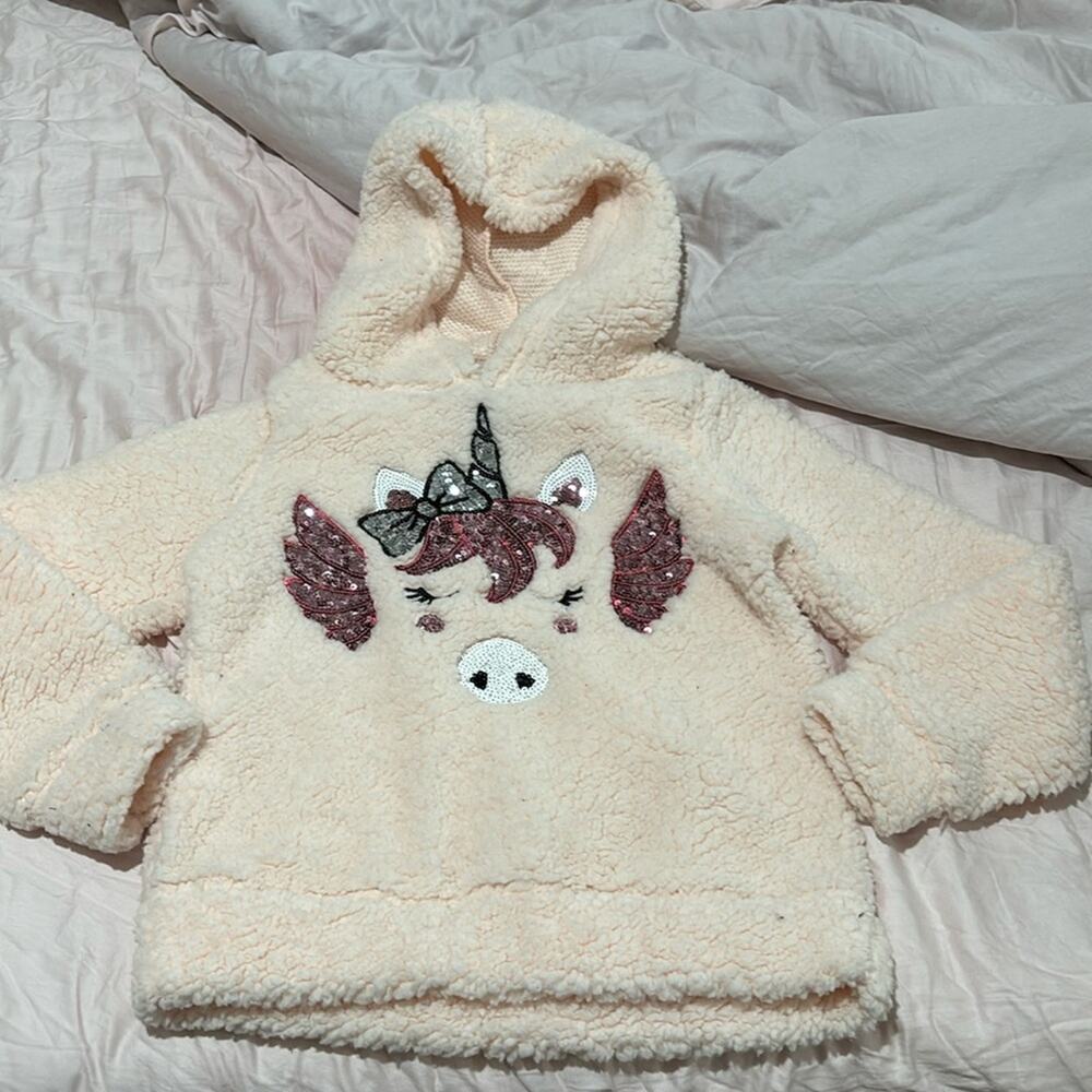 Miss Chievious M like 7 pink fleece hooded sweatshirt sequin unicorn wings nwot